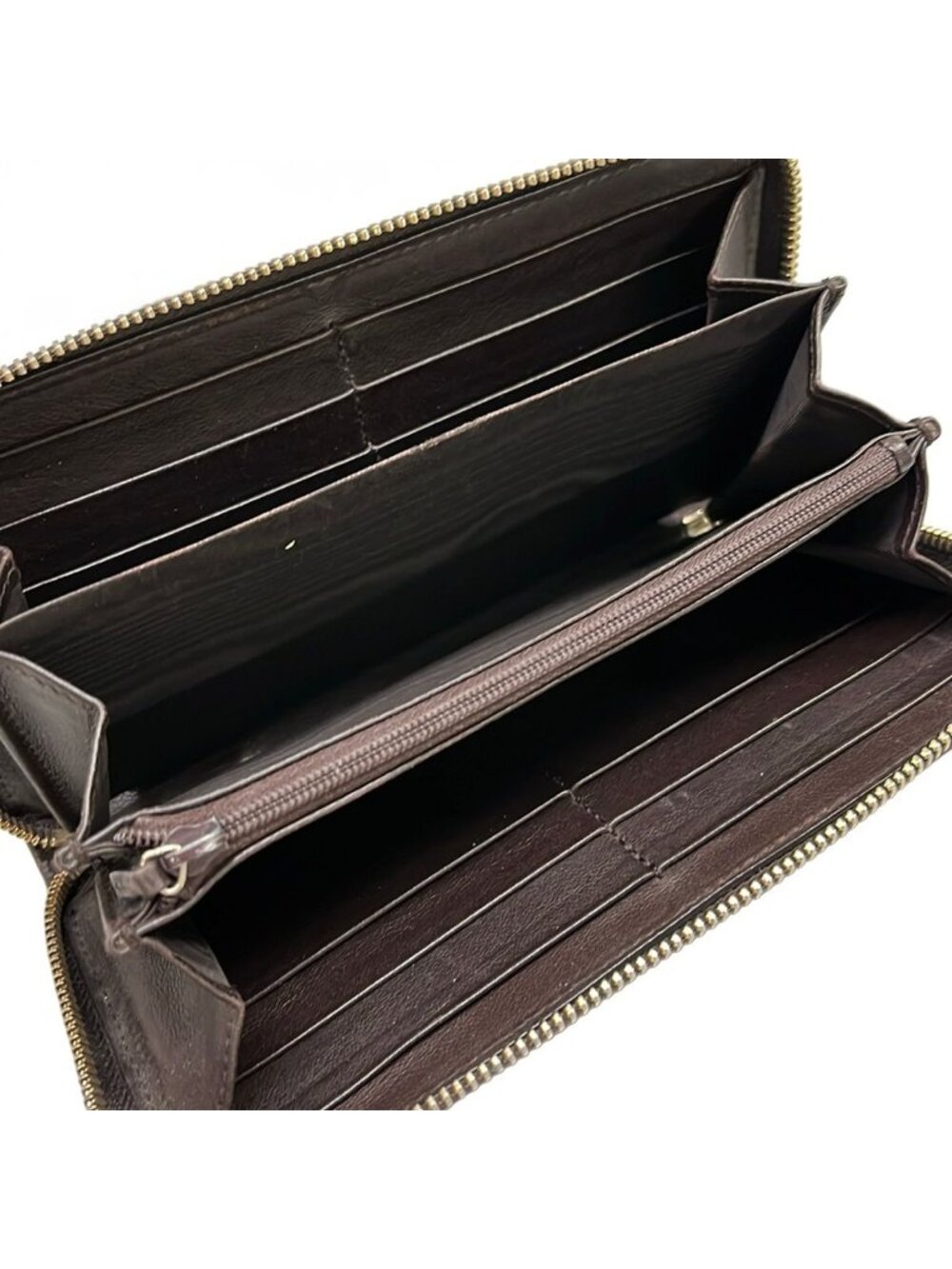 Gucci Wallet Guccissima Line Metal Bar Dark Brown Zip Around Leather - Picture 3 of 8